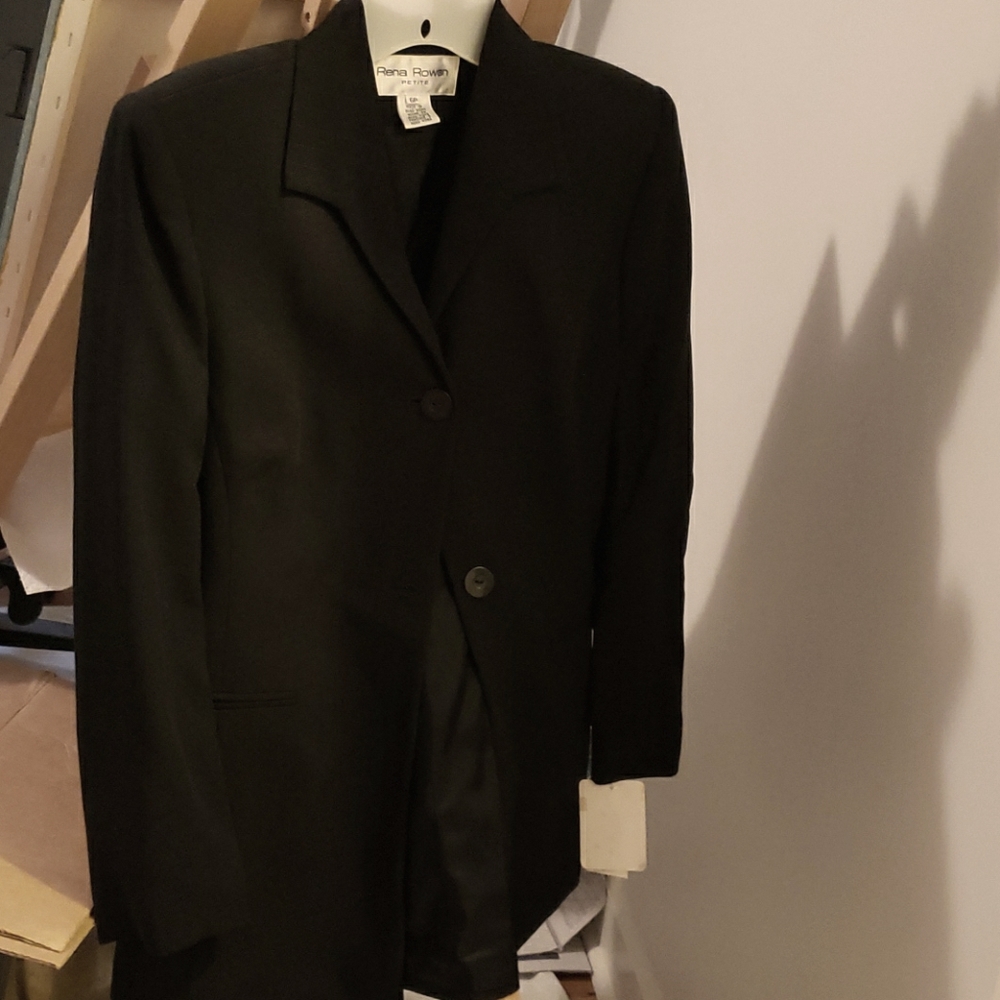 Rena Rowan Black Pin Striped Petite Suit